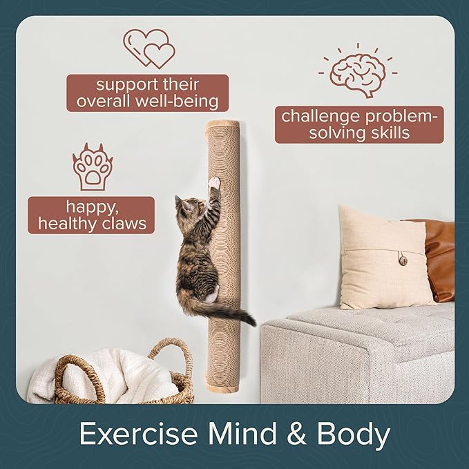 Ascentials - Moonbeam Path - Wall-Mounted Post Corrugate Scratcher, Easy to Install, Modern Design w/Natural Materials