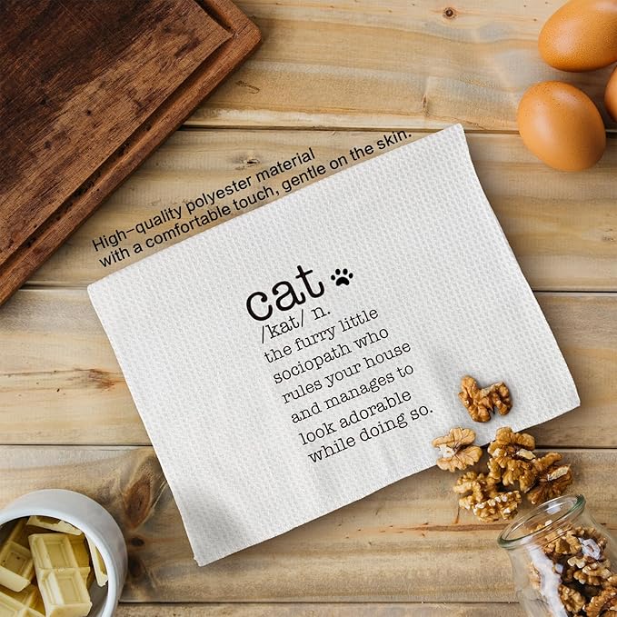 Funny Cat Kitchen Towels, Animal Lovers Gifts for Women Hand Towels, Cute Pet Mom Owner Gifts Dish Towels Dishcloth for Kitchen, Cat Definition Bathroom Decor, 16x24in