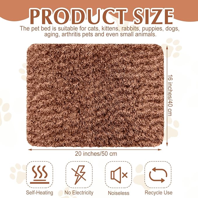 4 Pack Self Warming Cat Pads Self Heating Cat Mat Thermal Pads for Small Dogs Washable Pet Kennel Pad Crate Bed Mat with Removable Covers for Indoor Outdoor Pet(Brown,16 x 20 Inch)