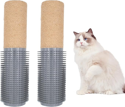 2 PCS Cat Scratching Post with Self Groomer Cat Brush, Jute Twine Vertical Scratcher Posts for Indoor Cats and Kittens, 11.8 Inches Cat Scratch Pole Cat Claw Scratcher Covered with Jute Twine