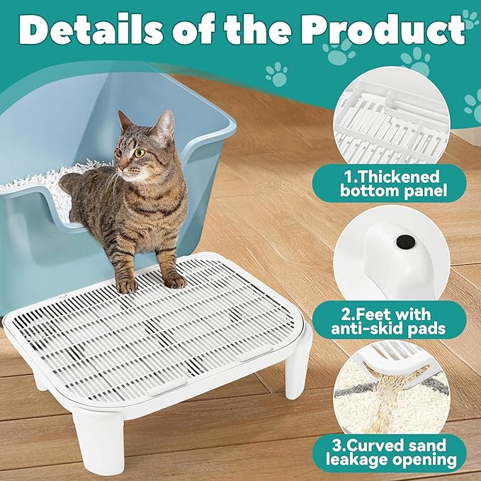 BALAPET Adjustable Cat Ramp for Litter Box Elevated Cat Litter Ramp for Cat Litter Boxes Double Layered Litter Trapper with Filter Function Cat Steps Suitable for Small & Elderly Cats (White)