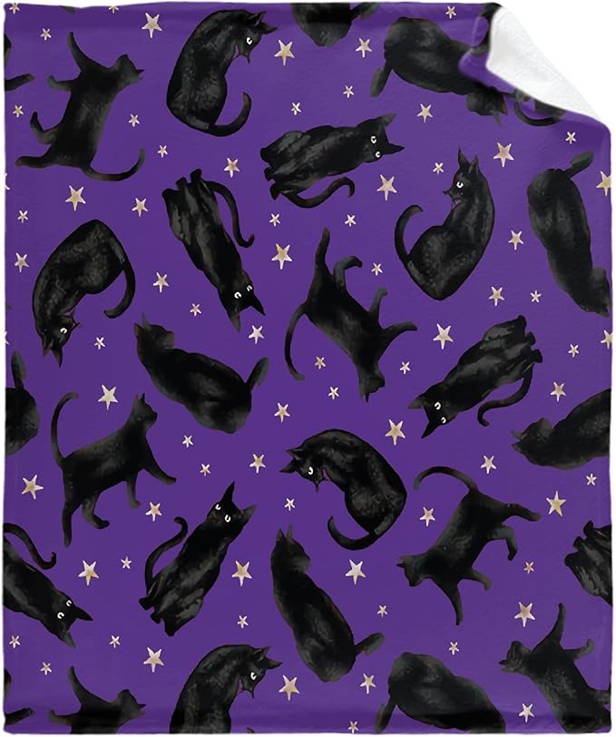 Khumbhira Cute Black Cats Blanket Gifts for Cat Lovers Girl, Stars Plush Moon Halloween Throw Blanket for Women Lightweight Flannel Fleece Christmas Bedding for Bed Couch Chair for Adults 80x60In