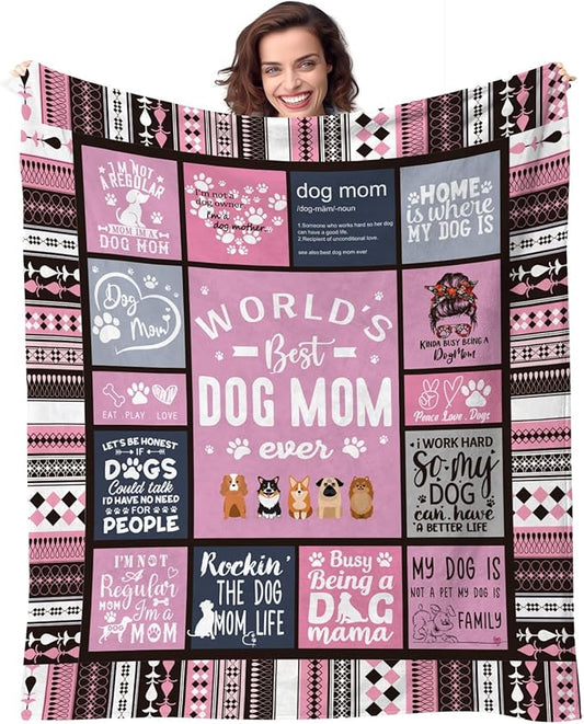 Dog Mom Blanket for Dogs Lovers Women 60X80 Best Dog Mom Ever Soft Blanket Dogs Themed Gifts for Women Girls