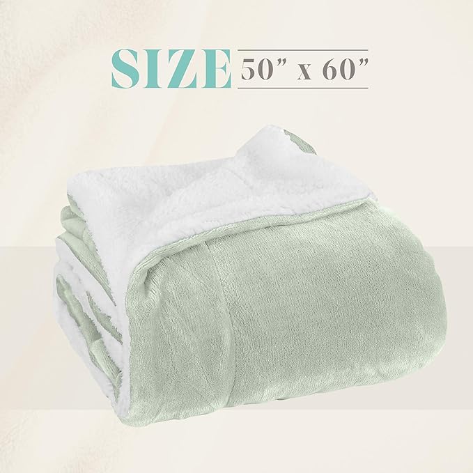 Elegant Comfort Reversible and Ultra-Plush Flannel Fleece Sherpa Throw- Lightweight Soft and Cozy- All Season Decorative Throw, Perfect for Lounging, 50 x 60 inches, Mint Green