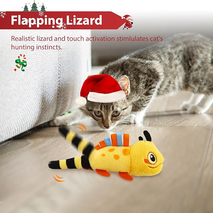 PETGEEK Gigwi Flapping Cat Toys for Indoor Cats, Rechargeable Lifelike Interactive Lizard Cat Toy Tweet, 2 Modes Wagging Tail Catnip Toy, Automatic Cat Toys for Kitten Cats Self Play, Touch Activated