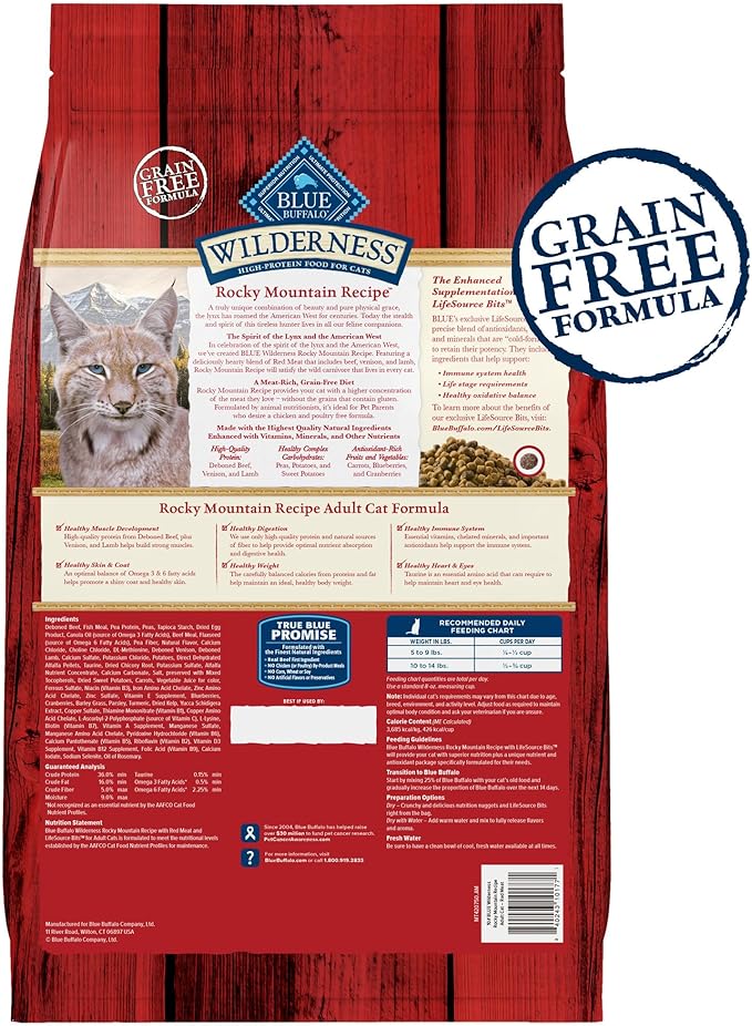 Blue Buffalo Wilderness Adult Dry Cat Food, Rocky Mountain Recipe, Chicken-Free & Grain-Free Recipe Made with Natural Ingredients, Red Meat, 10-lb. Bag