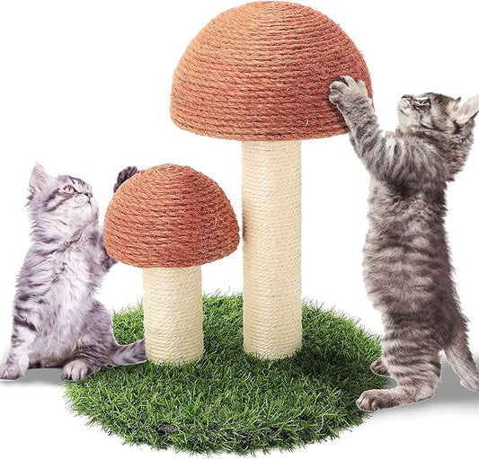 PowerKing Mushroom Cat Scratching Post, 15 x12 Inches Claw Scratching Post for Kitty, Natural Sisal Cat Scratchers Pole, Cat Interactive Toys, Cat Tree Tower (Brown)