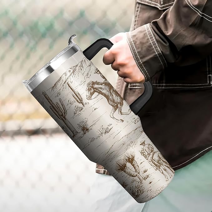 40 Oz Western Tumbler with Handle and Straw, Double Wall Stainless Steel Horse Mugs for Horse Lovers, Horse Gifts for Women Insulated Horse Cups, 40 Oz Horse Coffee Cup Gifts for Horse Lovers Women