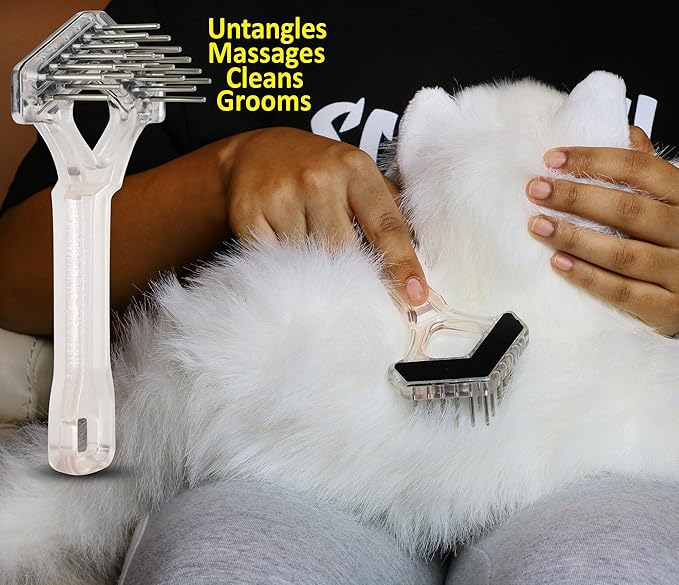 Mini-Rake V-Shaped with Double-Row Rotating Teeth (Aqua-Blue/Black Top)