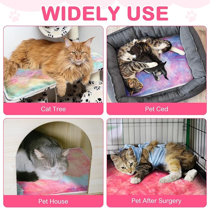 4 Pack Self Heating Cat Bed Cat Self Warming Pad with Removable Cover Extra Warm Thermal Pet Pad Washable Pet Crate Mat Anti Slip Kennel Pad for Indoor Outdoor Pets (Tie Dye,20 x 28 Inches)