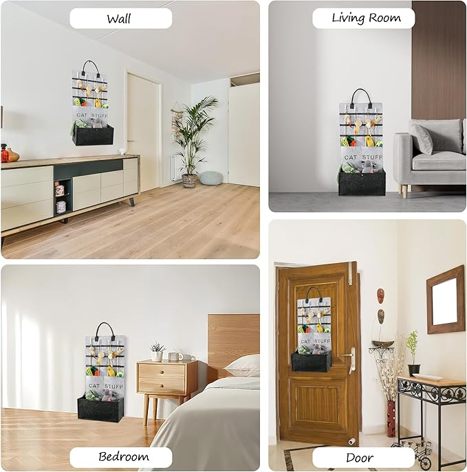 MABOZOO Cat Toy Storage Organizer for Wand Toys,Durable Pet Storage Box with Handle Cat Feather Toy Storage Hanging Bag for Neatly Organizing Teaser Wand Toys（Dark Grey）