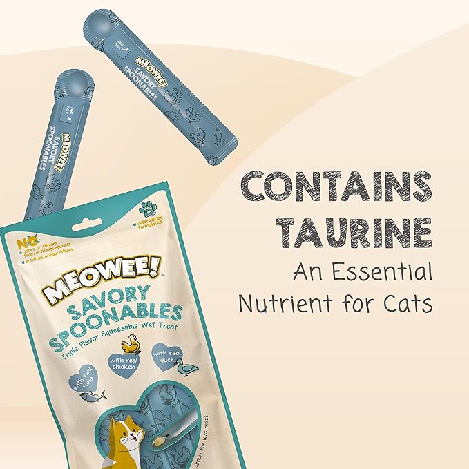 Savory Spoonables with Real Tuna, Chicken & Duck, 4 Count Tube, Triple Flavor Squeezable Lickable Wet Treats for Cats with Built-in Spoon for Less Mess