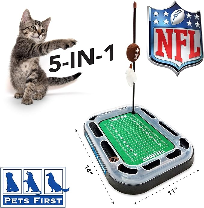 Football Field Cat Toy NFL DETROIT LIONS FOOTBALL FIELD CAT SCRATCHER TOY with CATNIP Filled Plush FOOTBALL Toy&Feather Cat Toy hanging with Jingle Bell INTERACTIVE BALL Cat Chasing 5-in-1 KITTY Toy
