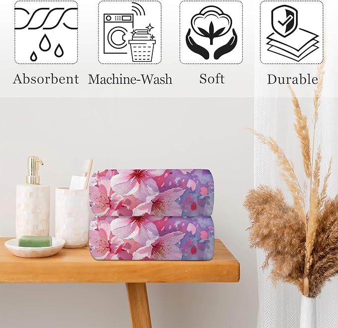 Pink Cherry Blossom Flowers Hand Towel for Bathroom Set of 2,Cherry Blossoms in Full Bloom Bathroom Hand Towel,Soft Absorbent Decorative for Hotel Home Deocr