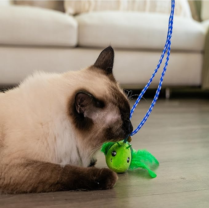 Catstages Tail Teaser Ground Prey Play Wand with Catnip Toy Attachments Interactive Cat Wand