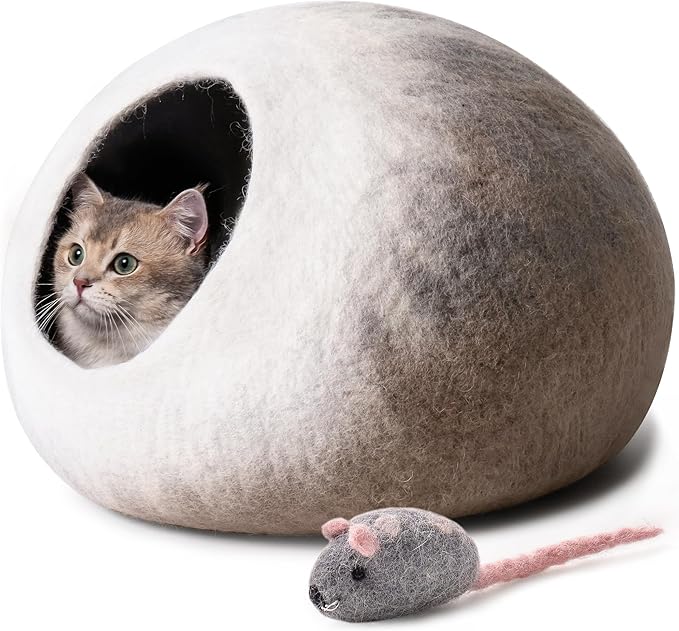 Cat Cave Bed -Handmade Wool Cat Bed Cave, Cat Bed Cat House, Felt Cat Caves for Indoor Cats and Kittens