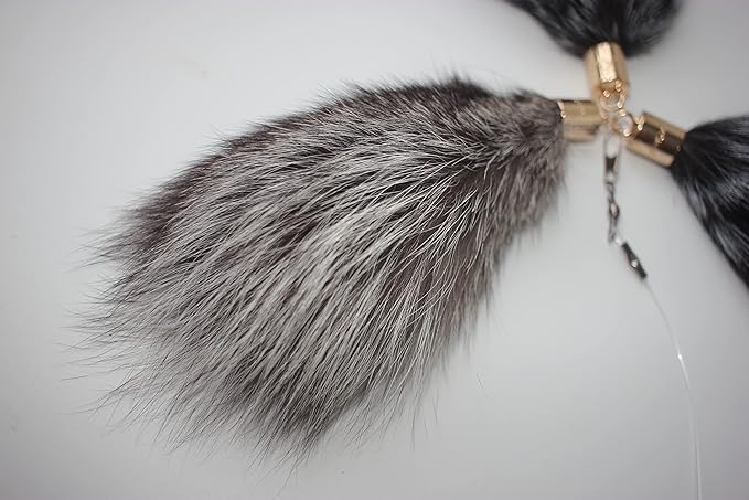 Fosrion Real Raccoon Tail Fur Cat Bites Toy with Three Section Retractable Carbon Fiber Rod (Fox Fur Piece, Tail & Fishing Rod)