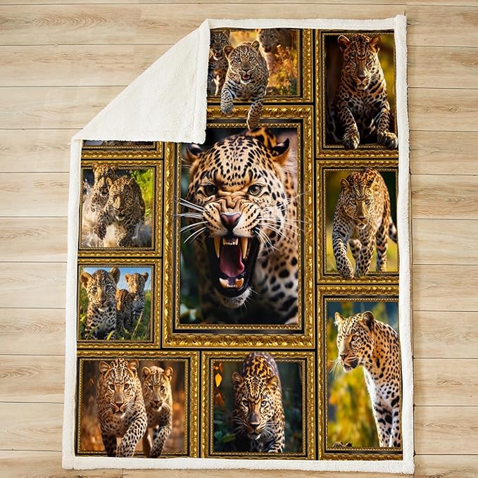 Feelyou Kids Leopard Fleece Throw Blanket Throw 50"x60" Safari Cheetah Print Plaid Sherpa Blanket for Bed Sofa Couch Wild Animal Theme Pattern Plush Blanket Women Men Fuzzy Blanket