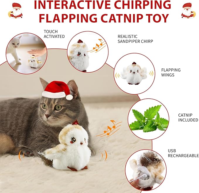 Gigwi Flapping Bird Cat Toys Lifelike Sandpiper Chirp Tweet Interactive Cat Toy, Rechargeable Cat Toy For Bored Indoor Cat, Automatic Cat Toy Best Gift For Birthday, Thanksgiving, Christmas, New Year