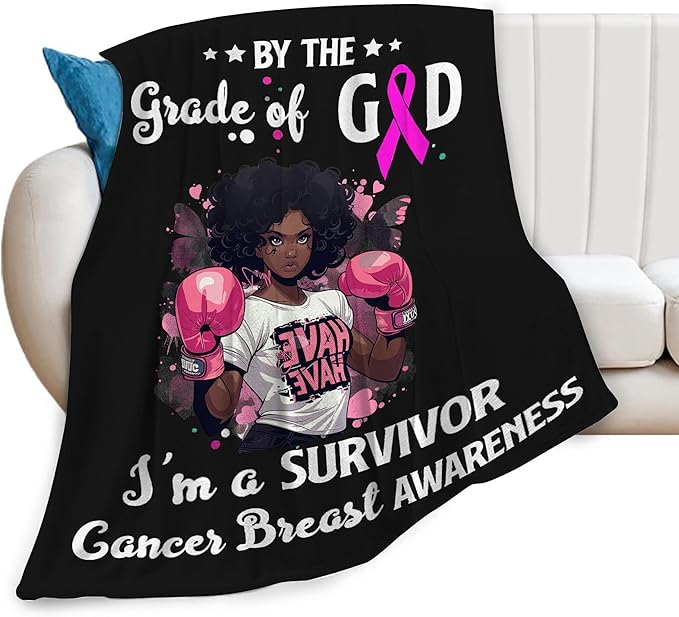 Breast Cancer Blanket Healing Throw Blanket Breast Cancer Chemo Decor Stuff Merch Cozy Print Flannel Fleece Soft Plush Fuzzy Warm Lightweight Bedding Breast Cancer Awareness Gifts for Women 50"X40"