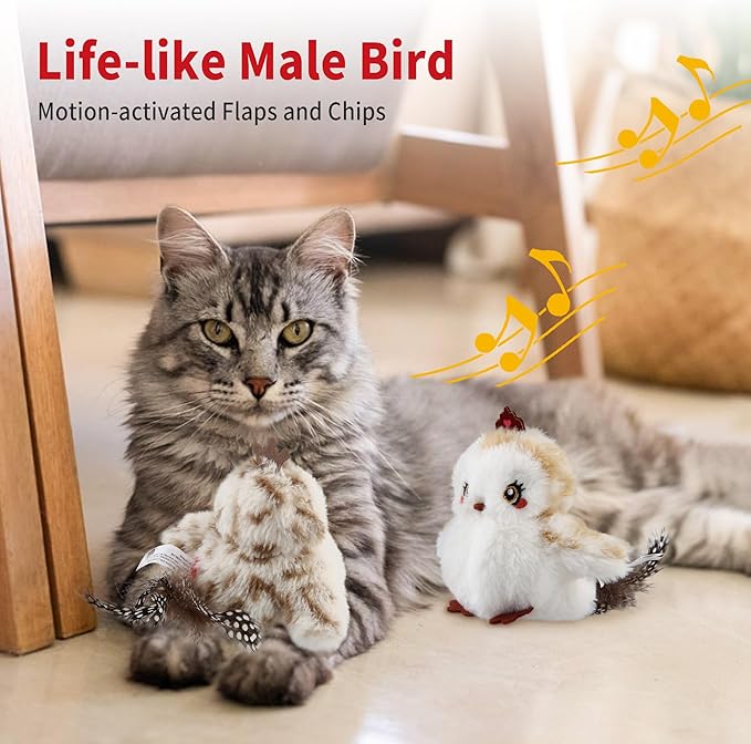 Gigwi Interactive Flapping Cat Toys Catnip, Electronic Flappy Toys Motion Activated, Automatic Cat Toys for Indoor Cats, USB Rechargeable Cat Enrichment Toy for Hunting and Kicker, Birds Couple
