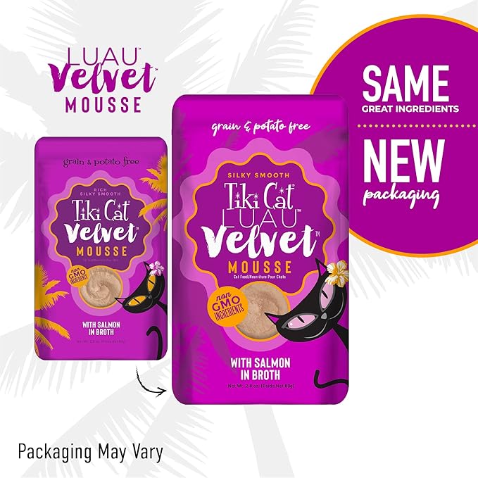 Tiki Cat Luau Velvet Mousse, Salmon in Broth, Complete Nutrition for Balanced Diet, Wet Cat Food For All Life Stages, 2.8 oz. Pouch (Pack of 12)