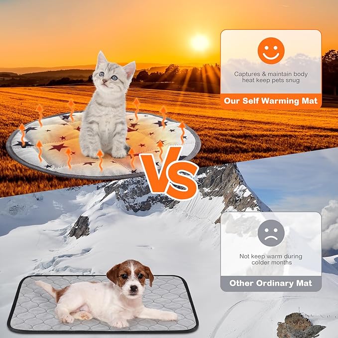 Namalu 4 Pack Self Warming Cat Bed Self Heating Cat Mat Star Pattern Soft Dog Crate Pad Thermal Pet Bed Mat Anti Slip Kennel Mat Washable Pet Warming Bed for Outdoor Indoor (15.7 Inches,Round)