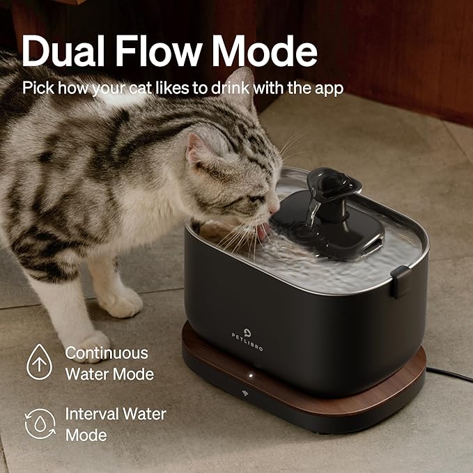 Bundle of PETLIBRO App Monitoring Cat Water Fountain with Wireless Pump, 2.5L/84oz Dockstream Pet Water Fountain for Cats Inside + 4 Packs Replacement Filters