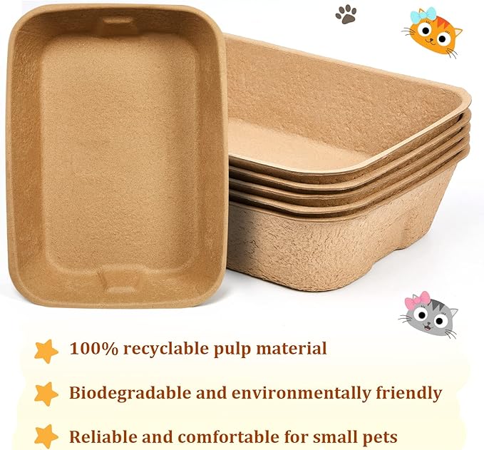 5 Pack Small Disposable Litter Kitten Box Disposable Cat Litter Tray Paper Cat Litter Box for Indoor Outdoor Small Animals Cat, Hamster, Guinea Pig, Mice, Bunny and More, 16.1 x 11.2 x 3.7 Inches