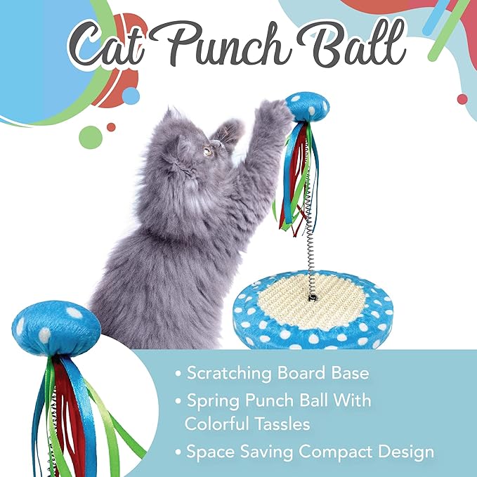 Pets First Cat Toy Punching Bag Ball Fun Activity with Scratching Board - Entertain Your Pet- Great Exercise