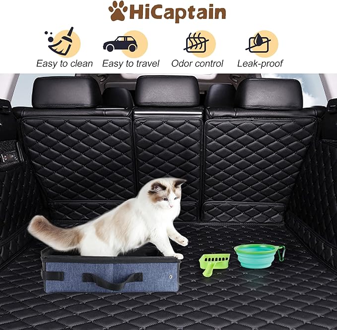 HiCaptain Portable Litter Box for Cats for Travel, Flodable Cat Travel Litter Box with Lid and Handle Standard Collapsible Litter Carrier for Cat (L,Black/Blue)