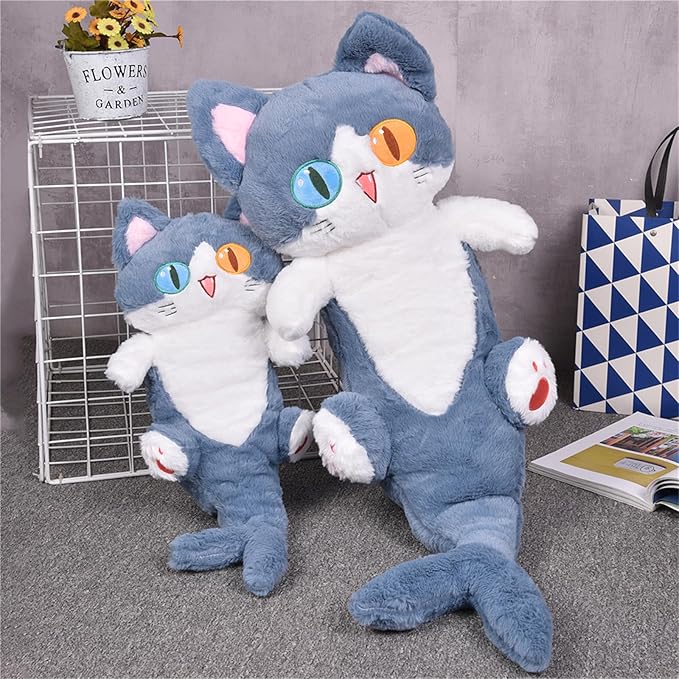 OOPSHANA Long Cat Plush Toy Cute Plushie Hugging Plush Pillow Shark Cat Stuffed Animal for Girls and Boys Blue 33"