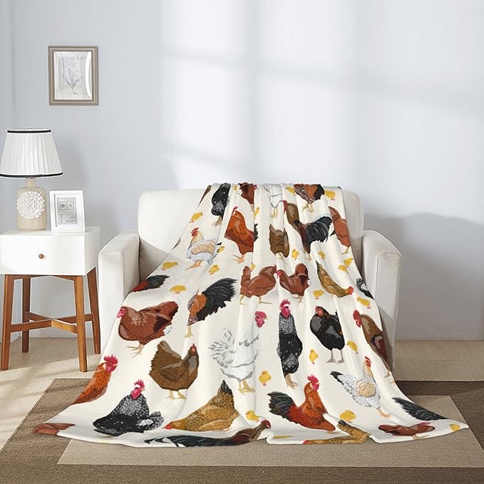Chicken Soft Throw Blanket Flannel Fleece Blankets Warm Cozy Lightweight Fuzzy Blanket for Bed Sofa Couch Home Decor 80"X60"