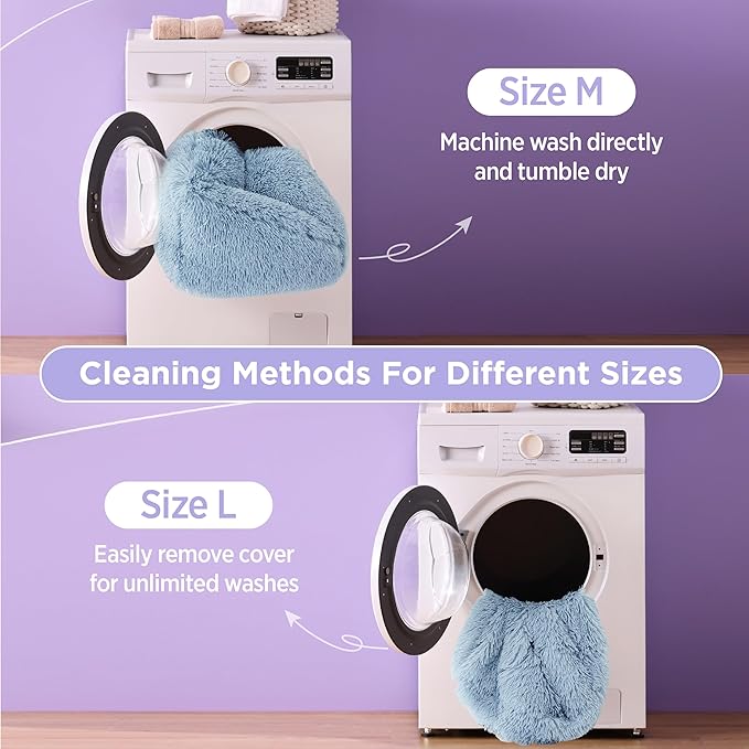 Lesure Dog Bed Medium Size - Cute Furry Calming Puppy Beds, Rectangle Washable Indoor Pet Beds with Removable Zipper Cover, 35x25x11inches, Blue