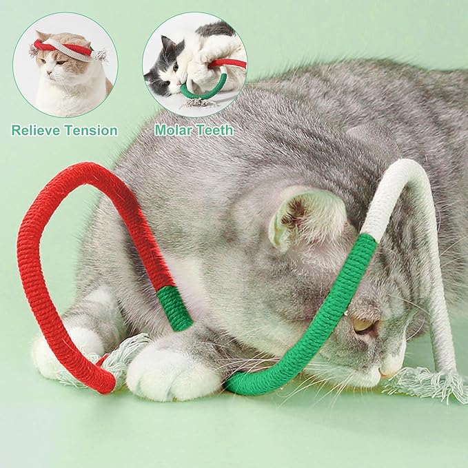 Cat Tunnel Toy and Cats Catnip Rope Toys, Portable Collapsible Cattycoil Drill Bag Toy for Indoor Cats, Cotton Rope Cat Toys for Indoor Cats, Handmade Pet Chew Toys for Teeth Cleaning