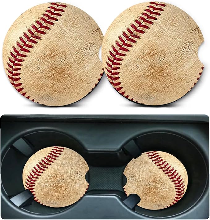 Car Coasters for Cup Holders,2 Pack Baseball Car Coasters,2.75" Universal Size Anti Slip Rubber Mat,Automotive Cup Holder Decal Decor Accessories,Baseball Gifts for Women,Men,Mom