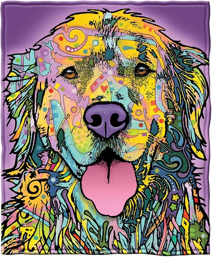 Dawhud Direct Golden Retriever Fleece Blanket - 50 x 60 Inches Soft and Colorful Plush Dean Russo Throw Blankets with Dogs for Kids, Adults - Dog Blanket for Bed, Couch, Sofa and Travel