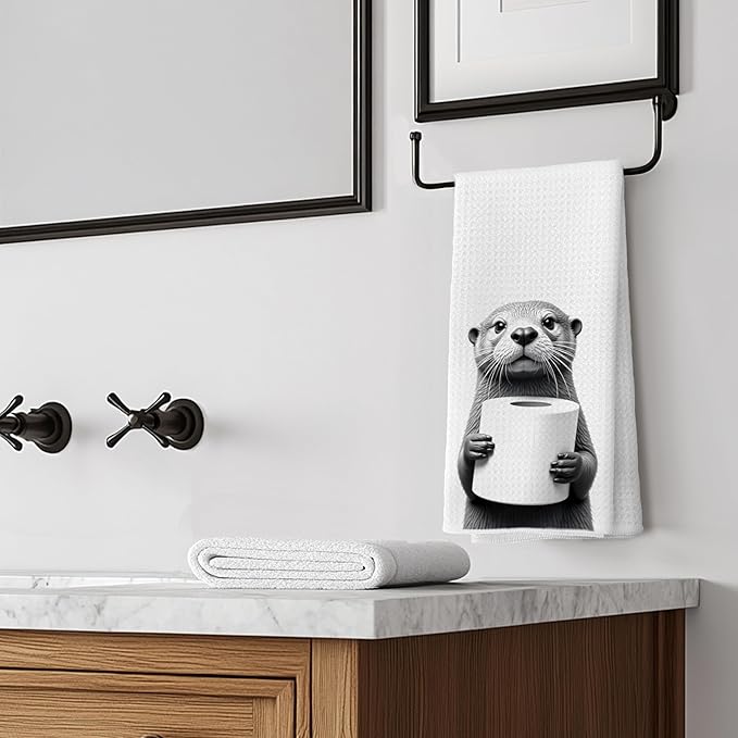 Funny Otter Hand Towels for Bathroom Decor, Sea Otter Gifts, Kids Bathroom Hand Towels, Otter Lover Gifts, Funny Kitchen Towels, 16x24 Inches