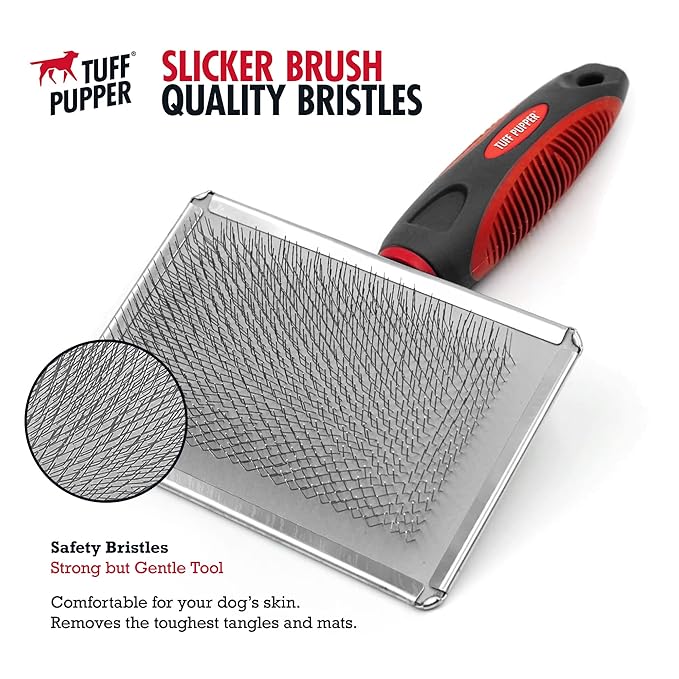 Tuff Pupper Slicker Brush | Large Comb Head for Medium & Large Dogs | Removes Shedding Fur, Tangles & Mats | Grooming Tool