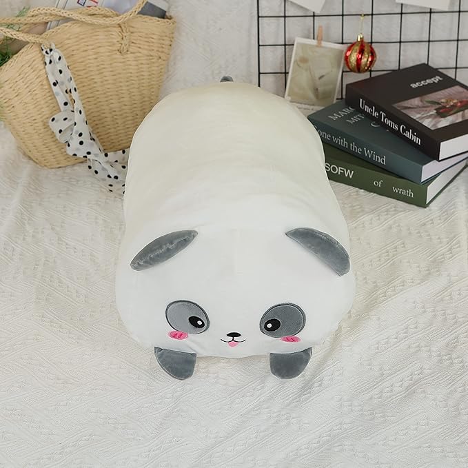 TemBe 23.6 inch Cute Large Panda Plush Stuffed Animal Pillow, Very Soft Squish Mellow Hugging Toy Gifts for Bedding, Kids Sleeping Cute Pillow (Panda)