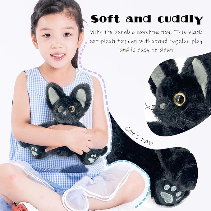Black Cat Stuffed Toy, Black Cat Soft Plush Pillow, Gifts for Boys and Girls