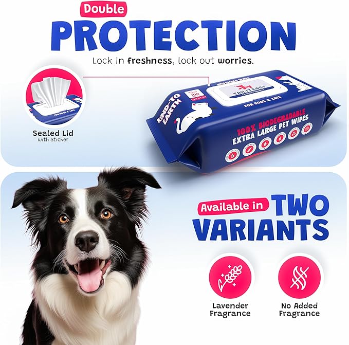 Pet Wipes for Dogs - Dog Paw Wipes - Dog Cleaning Wipes - Biodegradable Cat Bath Wipes - Puppy Grooming Wipes - Toxic-Free Kitten Wipes (Lavender Fragrance) (Pack of 1)