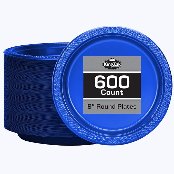 Blue Plastic Plates 9 Inch - 600 count Solid Round Party For Weddings, BBQs, Birthday Disposable Dessert (82290 (case))