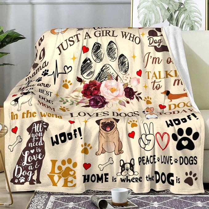 Cute Puppies Pet Throw Blanket for Dog Owners and Lovers - Adults, Women, Girls - Christmas & Thanksgiving Gift - 50"X40"