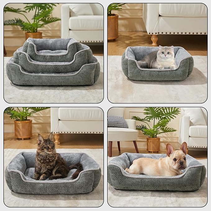 Dog Bed for Puppy & Cats Rectangle Washable Soft Orthopedic Pet Sofa Bed for Dog Cat Beds for Indoor Cats with Anti-Slip Bottom Dark Grey S