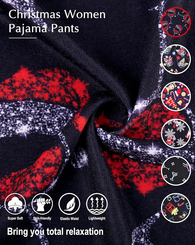 ALISISTER Christmas Womens Pajama Pants Casual Comfy Sleepwear Wide Leg Drawstring Bottoms