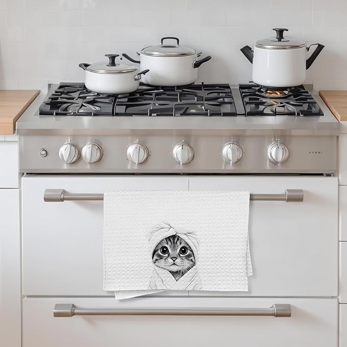 Funny Cat Hand Towels for Bathroom - Gifts for Cat Lovers, Mom, Lady - Cute Decor, 16x24 Inch