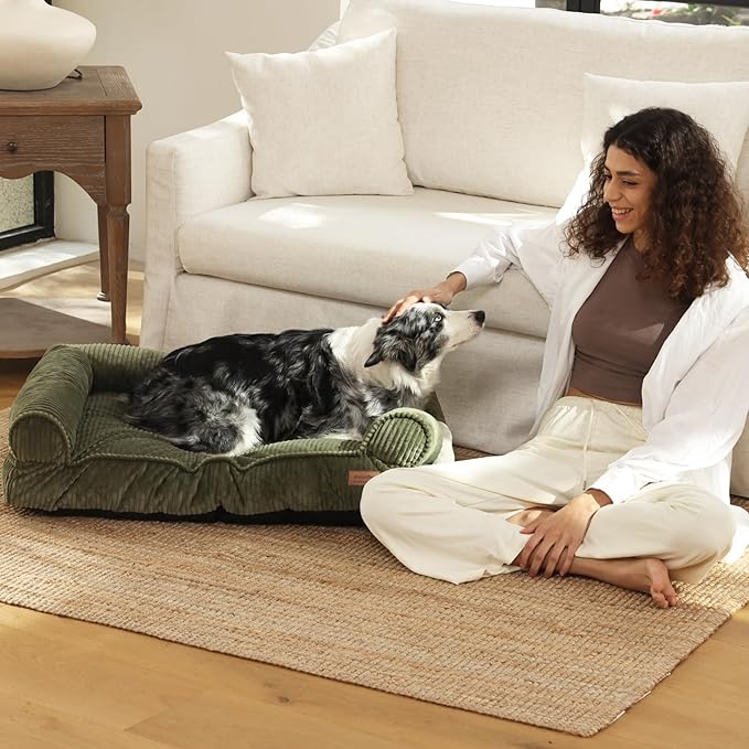 FUKUMARU Cute Dog Bed, Fluffy Dog Bed with TPU Layer Keeping Lining Dry, Dog Couch Medium Size Dog Easy to Care, Warm Cat Bed with Removable Zipper Cover, 36inch, Large, Green
