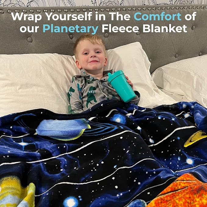 Dawhud Direct Fleece Throw Blanket - 50x60-Inch Plush Space Blanket with Solar System Design for Kids and Adults - Soft and Cozy for Bed, Couch, or Travel