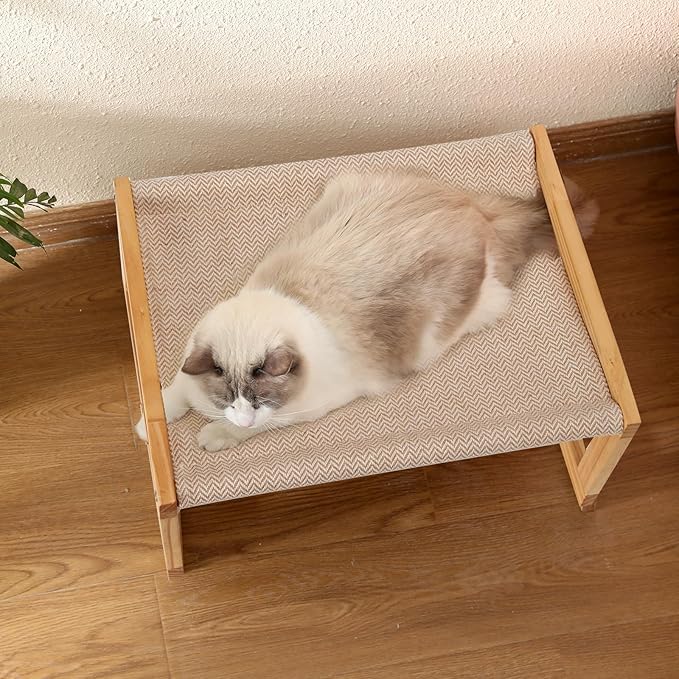 FUKUMARU Dog Bed, Large Breathable Cat Bed, Wooden Cat Hammock for Outdoor, 21 X 16.5 Inch Elevated Pet Furniture Suitable for Kitty, Puppy, Rabbit, Bunny and Small Animal